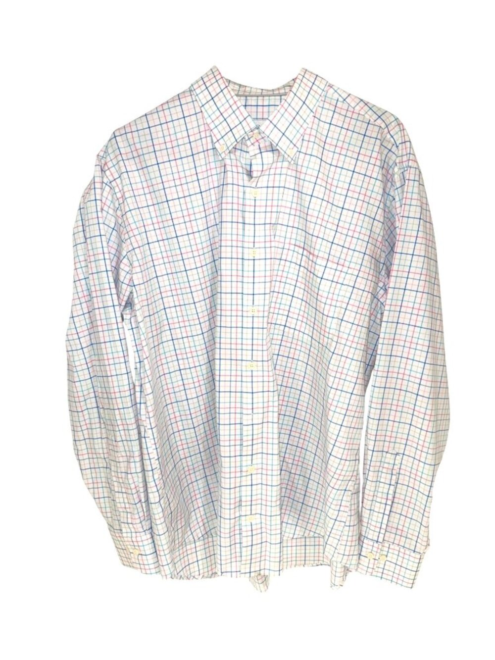 Peter Millar Mens XL Plaid Button-Down Classic Cotton Spandex White Multicolor